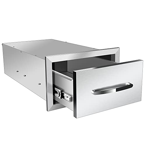 Image of Outdoor Kitchen Single Drawer 14 inch W x 8.5 inch H x 23 inch D Inches BBQ Drawer Stainless Steel Access Drawers with Exquisite Handle for Outdoor Kitchen Island or Grill Station