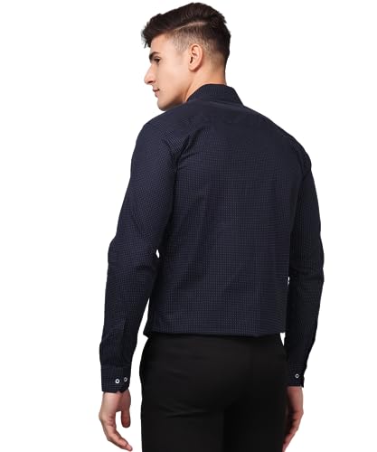 Image of TryBuy Premium Pure Cotton Dot Printed Casual /Formal Navy Blue Shirt for Men