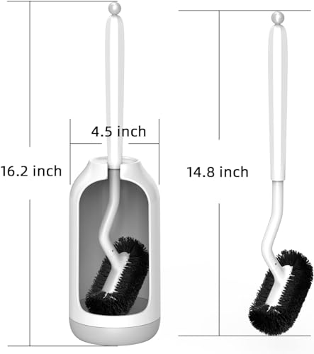 HAMITOR Toilet Bowl Brush Holder Set: 2 Pack Bathroom Deep Cleaning Toilet Cleaner Scrubber Under Rim with Curved Bristle for Dead Corner Clean - Hidden Modern Rv Toilet Decorative Accessories with