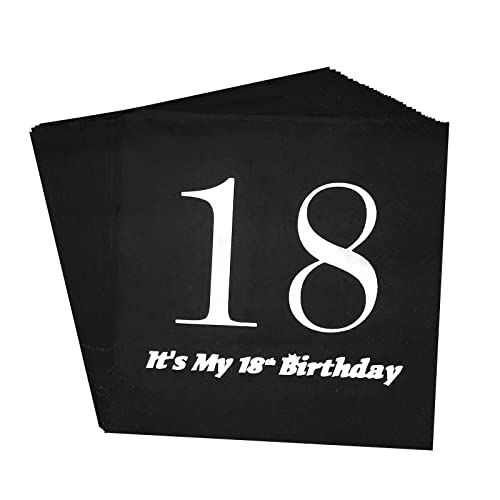 40pcs Black and Silver 18th Birthday Napkin-It's My 18th Birthday,18th Birthday Dinner Celebration Party Decoration Disposable Paper Napkin