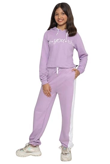 Girls Hoodies | Sweat Shirt Korean Anime Winter Wear Crop T Shirt and Pant Set Cotton Colors Blue | Pink | Purple