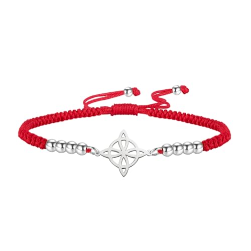 EUEAVAN Witch Knot Bracelet Irish Trinity Celtic Knot Bracelet Handmade Braided Rope Lucky Red String Bracelet Adjustable Beaded Couple Triquetra Wiccan Amulet Jewelry
