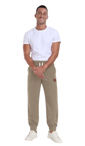 Askdeer Mens Corduroy Joggers Pants Casual Cargo Pants Drawstring Elastic Waist Baggy Tapered Sweatpants with 3 Pockets Khaki4