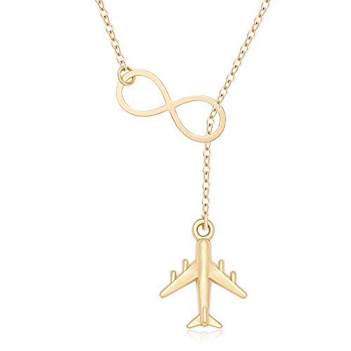 Endless Infinity with Airplane Lariat Y Necklace Plane Jewelry for Stewardess Flight Attendant Traveler