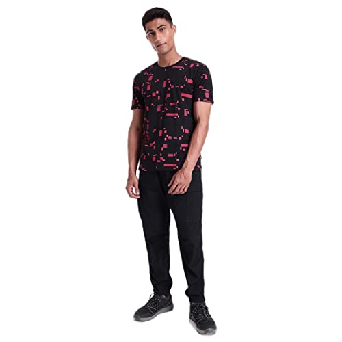 Image of Bewakoof Men's Geometric Print Black Round Neck Half Sleeve T-Shirt