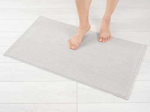 Image of American Soft Linen Bath Rug, 20 in 34 in 100% Cotton Bath Mats Rugs for Bathroom, Slip Reducer Washable Shaggy Form Area Rugs, Silver Grey Bath Rug