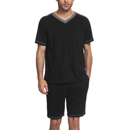 Men's Summer Pajama Set Short Sleeve Loungewear Cool Lounge Shorts Pj 2 Piece Casual Pocket