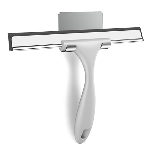 Image of SetSail Shower Squeegee for Glass Doors All-Purpose Squeegee for Shower Glass Heavy Duty Window Squeegee with Hook for Tile, Sink, Mirror, Car Windshield Cleaning 10 Inches, Grey Balck