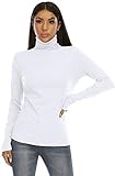 RightPerson Women's Basic Long Sleeve Turtleneck T-Shirt Solid Slim Soft Cotton Tops(White/Turtleneck,M)