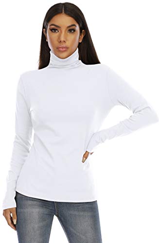 RightPerson Women's Basic Long Sleeve Turtleneck T-Shirt Solid Slim Soft Cotton Tops
