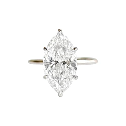 Marquise Cut Moissanite Engagement Ring Hidden Halo Filigree 6 Prong Setting 14K White Gold Diamond Bridal Jewelry Gift for Her