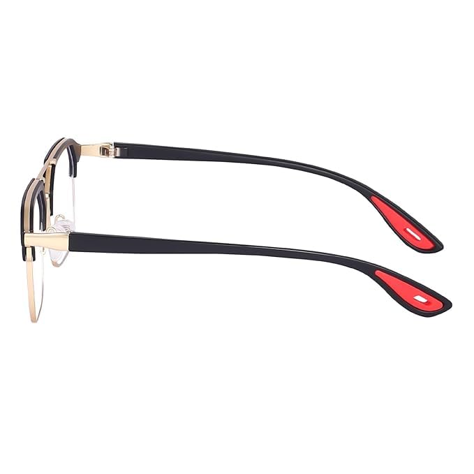 Image of Black Jones Half-Rim Aviator Eyeglasses Frame, Grey and Orange, Metal and Plastic, Double Bridge, Clear Lens