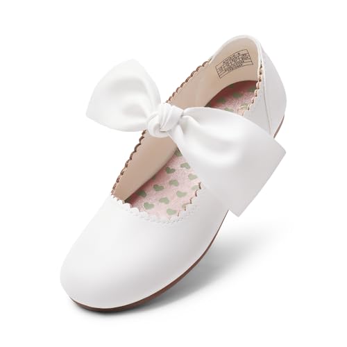 DREAM PAIRS Girls Ballerina Flats Mary Jane Front Bow Dress Shoes 10 Toddler White