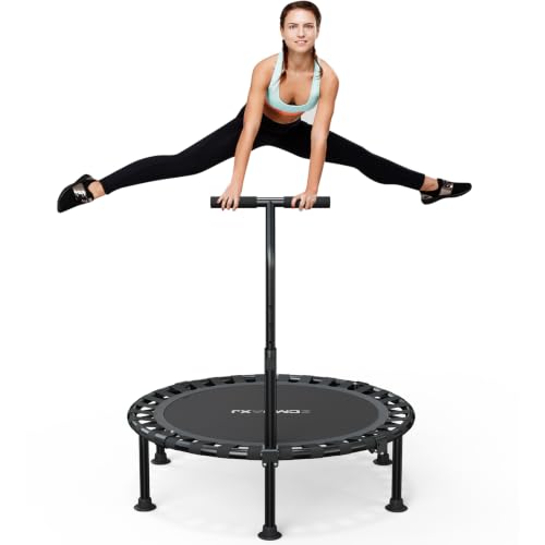 Image of ZCMHAXJ Foldable Mini Trampoline, 40 inch Rebounder Trampoline for Adults & Kids, 450lbs Capacity with T-Shaped Adjustable Bar, Indoor Fitness Workout Exercise Equipment