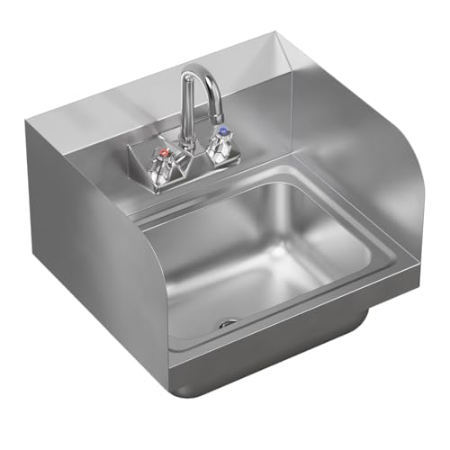 Image of AmGood Stainless Steel Wall Mount Hand Sink | NSF | Commercial Hand Washing Basin For Restaurant, Kitchen and Home (17 inch x 15 inch with Sidesplash)