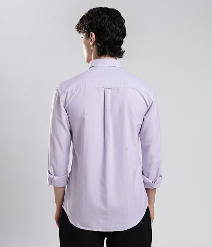 TURMS Men's Oxford Shirt, Purple, Full Sleeve Lavender - Image 5