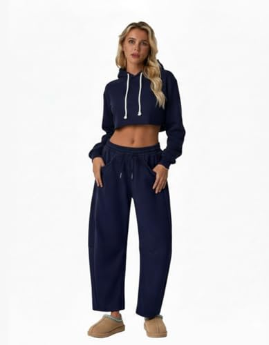 Image of Lepunuo Barrel Sweatpants Women Casual Baggy Elastic Waisted Pants Wide Leg Gym Trousers with Pockets