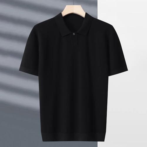 Men's Soft Viscose Blend Short-Sleeve Polo Sweater Lightweight Knit Top for Fall & Winter Classic Black Brown Beige 7