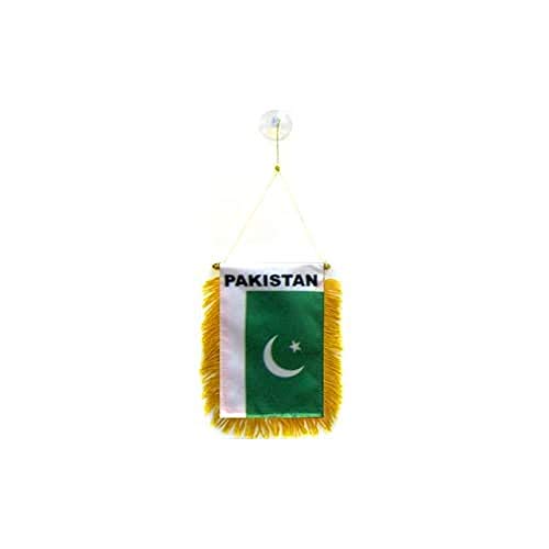 Image of AZ FLAG Pakistan mini Banner 6'' x 4'' - Pakistani PENNANT 15 x 10 cm - mini Banners 4x6 inch suction cup hanger
