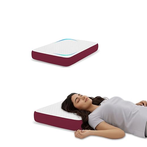 Image of Cervical Pillow for Neck Pain Relief, High Density Memory Foam Support, Luxury Breathable Case, Orthopedic Bedding for Aligned Spine, Side and Back Sleepers, White /Maroon,50x30x6 cm