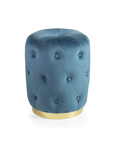 Montemaggi Pouf trapuntato cilindrico in velluto base dorata stile glam Blu 36X36X47 cm