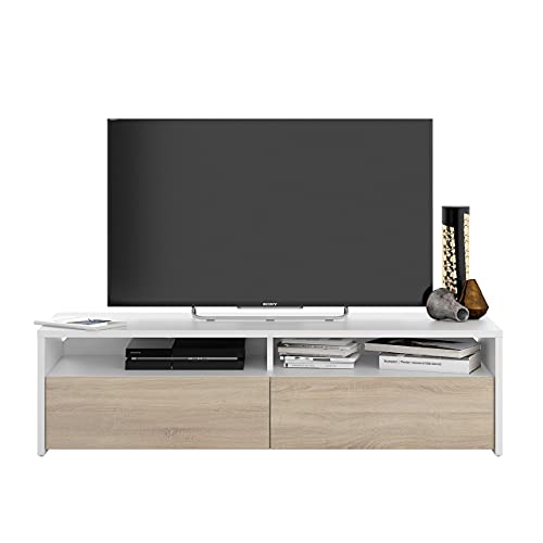 Mueble-de-Salon-modulo-de-Comedor-Kioto-Acabado-Color-Blanco-Artik-y-Roble-Canadian-Medidas-130-cm-Ancho-x-355-cm-Alto-x-402-cm-Fondo