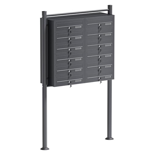 Wiltec Boîte aux Lettres sur Pieds Gris Anthracite 945 x 270 x 1500 mm, avec 12 Compartiments verrouillables 2x6 et Porte-nom, Revêtement en Poudre, pour...