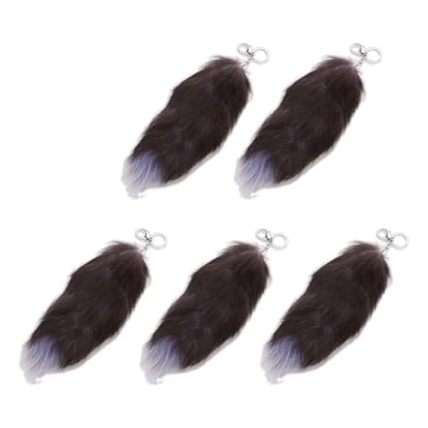 FRJINIE Fluffy Fox Fur Tail Keychain, Accessory wallet Key Chain, Cosplay Toy Party Costume, Furry Wolf Tails Handbag (Black-5 PC) Cover
