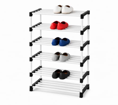 Image of PLX Store 6 Tier Plastic Shoe Rack for Home, Stackable Shoe Organizer Shelf Stand, Space Saving Footwear Storage Rack for Bedroom, Closet & Entryway