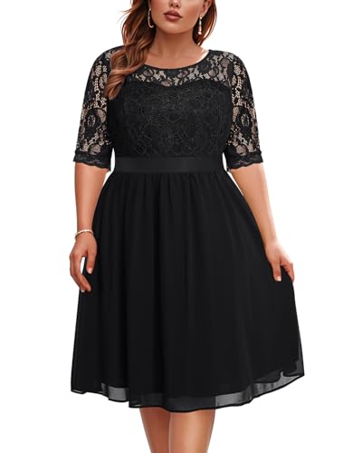 Pinup Fashion Plus Size Lace Chiffon Wedding Guest Dresses Women Cocktail Party Midi Dress4