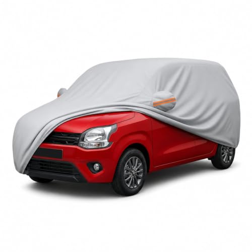 Image of myTVS 100% Waterproof Car Body Cover for Maruti WagonR - Custom-Fit, Double-Layer, UV & Dust Proof, Mirror Pockets & Elastic Clip Lock (CSK 3B)