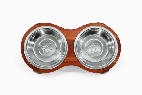 Image of Pure Souls Skye Pet Feeder, Natural Acacia Wood Feeders Stand, Elevated Dog Bowls, Food Water Diner, Durable Double Bowl Feeding Stands for Dogs - Large