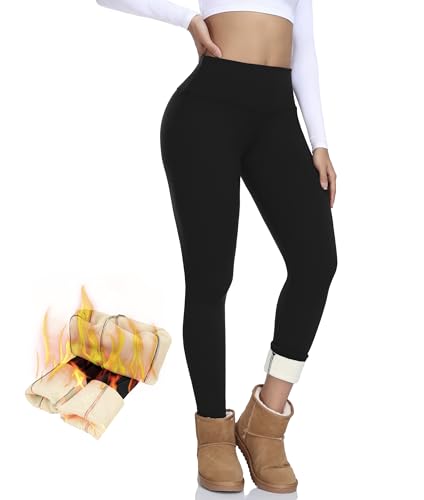 NEW YOUNG Thick Fleece Lined Leggings Women Tummy Control High Wa...