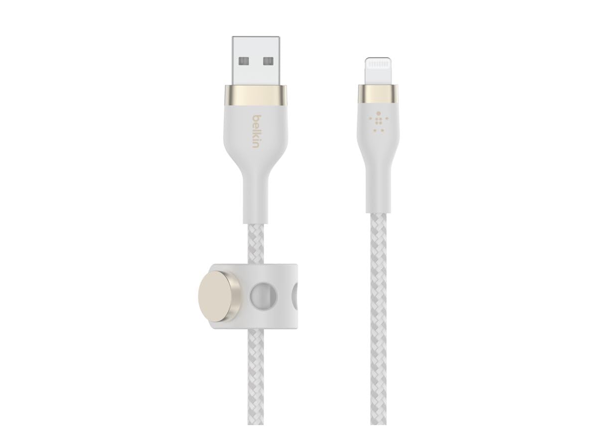 Belkin BoostCharge Pro Flex Örgülü USB Tip A - Yıldırım Kablosu (1M/3,3FT), MFi Sertifikalı Şarj Kablosu - Beyaz