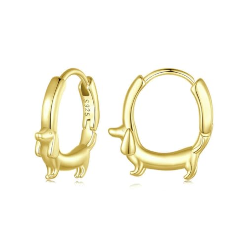 Dachshund Dog Huggie Hoop Small Earrings 925 Sterling Silver Puppy Dogs Ear Buckles Tiny Hoops Animal Cute Dainty Hypoallergenic Earring Fine Jewelry Gift for Women Pet Lover Bff