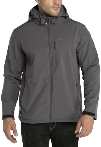 33,000ft Softshelljacke für Herren Wasserdicht Outdoor Jacke Übergangsjacke | Winddicht Warme Fleece Gefüttert Funktionsjacke Wanderjacke mit Abnehmbare Kapuze, 6 Taschen für Outdo
