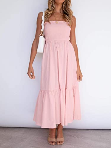 Image of ZESICA Women's Summer Boho Strapless Maxi Dress 2026 Casual Off Shoulder Smocked Flowy A Line Beach Holiday Long Dresses