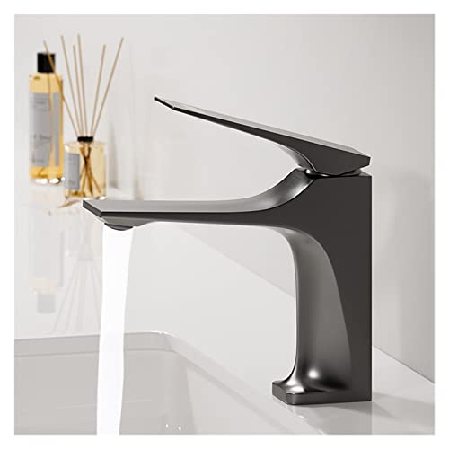 Grifo de lavabo de baño cromado dorado y negro de alta calidad, de acero inoxidable, monomando, montado en cubierta, grifo de fregadero caliente y frío (color: Nero)