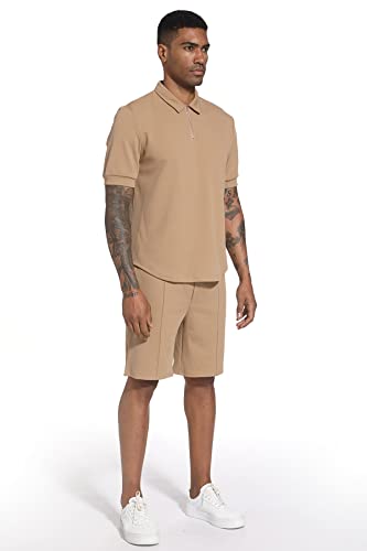 Fznhql Men's Tracksuits 2 Piece Outfit Short Sets Sweatsuits For Men Casual Summer Sports Jogging Suits Sets Clothing Party Set Khaki Brown Large #TOP2