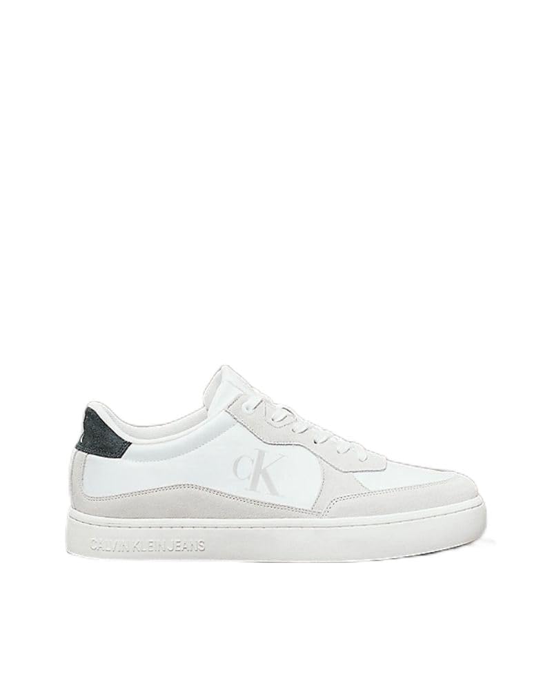 Calvin Klein Jeans Men's Classic Cupsole Iconic Nylon YM0YM01100 Sneakers, White (Bright White/Green Palm), 6.5 UK