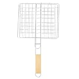 Snevad Grill Basket Folding Portable Stainless Steel BBQ Net Basket With Wooden Handle for Corn, Fish, Vegetable, Steak, Shrimp, Barbecue Wire Grid Rack Accessories Kitchen & Camping (39x21x1.5 CM)
