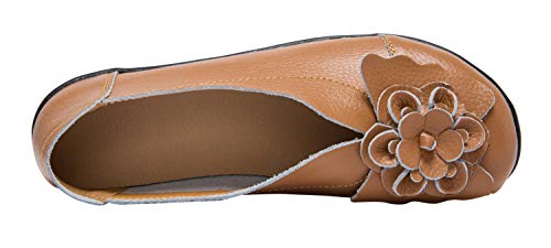 Image of Women's Slip-On Loafers, Comfortable Leather Walking Flats with Memory Foam Insole, Anti-Slip Casual Shoes for Work Office Driving