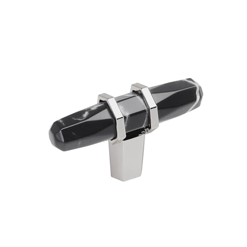 Image of Amerock 2-1 /2 inch Bar Carrione Marble Black /Polished Chrome Cabinet Knob | Durable Zinc drawer knob and cabinet hardware, ideal for kitchen cabinets, bathroom vanities, dressers, and furniture
