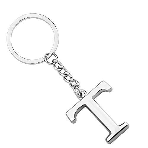 POTIY Silver Alphabet Initial Letter Keychain Initial Letter Charm Keychain for Women 26 Initial Letter A-Z Initial English Charm Key Ring (T)