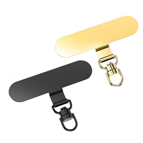 xalvok 2 PCS 360°Rotatable Metal Phone Tether Tab for iPhone，Cell Phone Lanyard Replacement Part for All Full Phone Cases,Black+Gold
