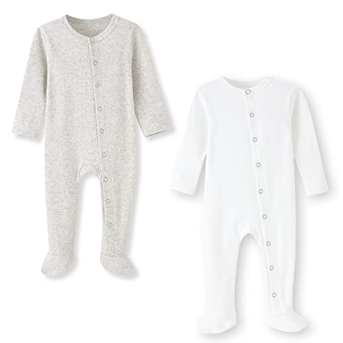 Image of ACESTAR Newborn Baby Footed Pajamas with Mitten Cuffs - Cotton Snap-Up Baby Sleepers for Sleep and Play Footies 0-12 Months