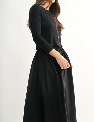 Women’s Fall Skirt Set Crew Neck Cardigan Sweater Midi Skirt Matching Set Lounge Two Piece Outfits4