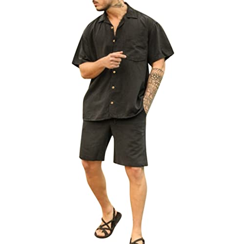 Anzug Standesamt Herren Männer Stücke Baumwolle Leinen Set Kurzarm und...