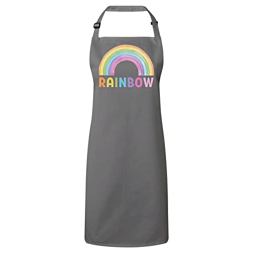 Tablier cuisine gris premium Fabulous avec illustration aquarelle arc-en-ciel élégante