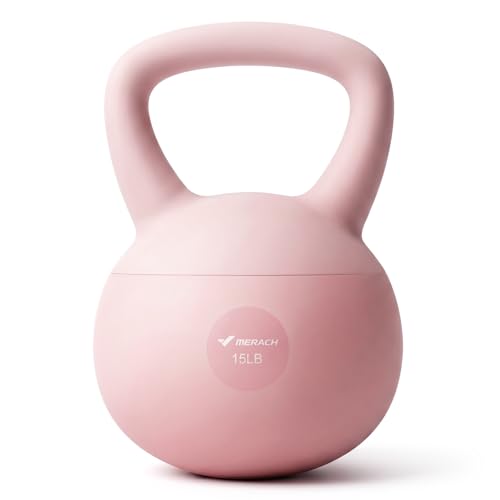 MERACH Soft Kettlebells, Strength Training Kettlebell with Wide Non-Slip Handle, Sea and Iron Sand Filled Kettle Bell with Soft-Sided Cushioned Base for Home Workouts, Ideal for Men, Women(Pink 15lbs)